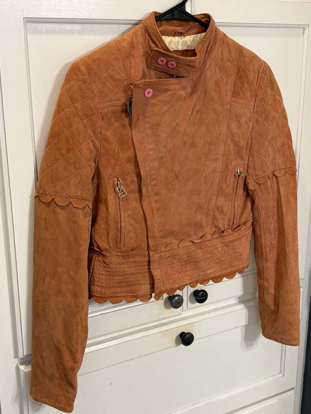 Rare Vintage Luella for Target Suede Moto Jacket Rust Pink Scallop Y2K Leather - Picture 3 of 13